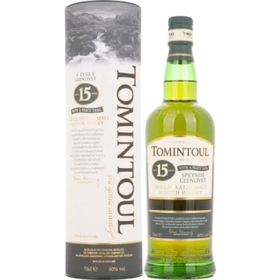 Immagine di Tomintoul 15 Years Old Single Peated Malt Scotch Whisky WITH A PEATY TANG 40% Vol. 0,7l in Giftbox
