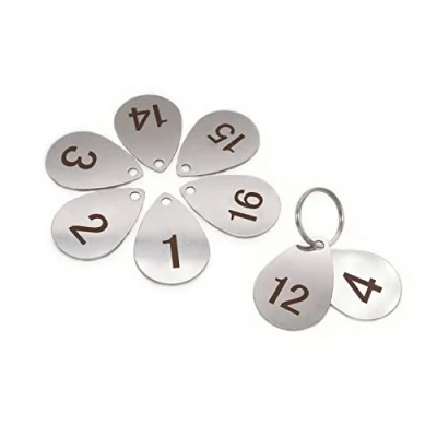 Immagine di NanTun portachiavi a forma di goccia in acciaio inox 304 con anello, 100 pezzi, numero laser, numerati, da 1