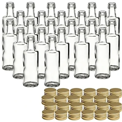 Immagine di gouveo Dorica Set di 24 bottiglie vetro da 40 ml, con tappo a vite, colore oro, mini bottiglia 0,04 l, per liquori, olio o fai te