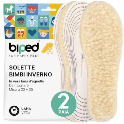 Immagine di biped 2 paia di Solette in lana d&#039;agnello per bambini invernali da tagliare a misura extra spesse riscaldanti scarpe e stivali z2738