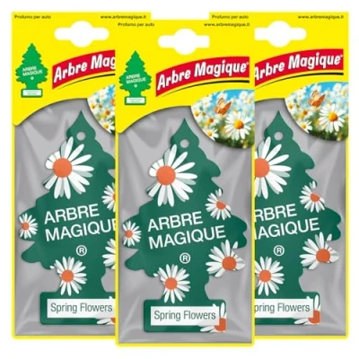 Immagine di Arbre Magique Mono, Profumatore Solido per Auto, Profumazione Spring Flowers, Fragranza Fiorita e Frizzante, Durata Fino a 7 Settimane, Design Italiano, Confezione da 3 Pezzi