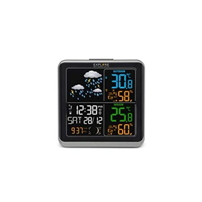 Immagine di Explore Scientific WSH4008C Stazione Meteo Radio Controllata, Barometro con Previsioni del Tempo 6 icone, Temperatura/umidità int/ext, 1 Sensore incluso, Nero