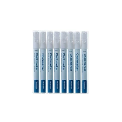 Immagine di Europel Pennarello a gesso da 3 mm, in PVC, confezione 8 pezzi, con punta rotonda reversibile e scalpello, colore: bianco