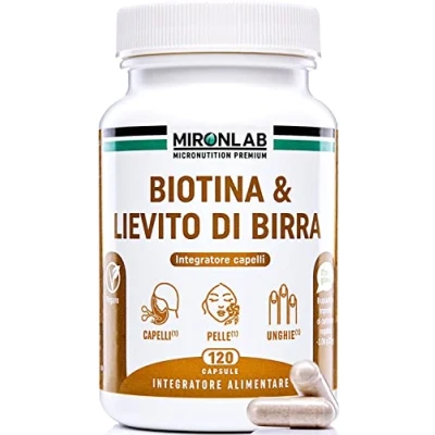 Immagine di Lievito di Birra Alto Dosaggio Testato 1640mg Arricchito Biotina Vitamine e Minerali Integratore crescita capelli Bellezza pelle unghie 120 Capsule 1 mese MIRONLAB