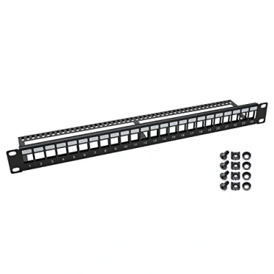 Immagine di HMF 66445 02 UTP Pannello patch Keystone per server 19&quot; 1U 24 porte RJ45 nero