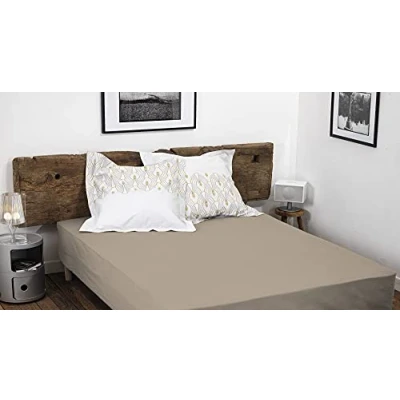 Immagine di HOME LINGE PASSION, Lenzuolo con angoli elasticizzati, 140 x 190 + 35 cm, 100% cotone, 57 fili, colore: Beige