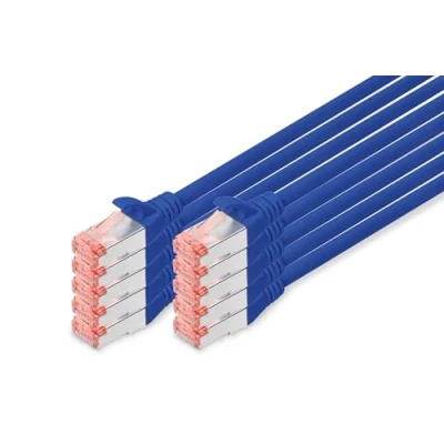 Immagine di Digitus DK 1644 010 B 10 RJ45 cavo di rete, patch CAT 6 S/FTP 1.00 m Blu Schermatura a fogli, totale, Schermato, Privo alogeni, Simplex,