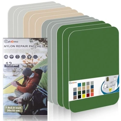 Immagine di Toppe autoadesive in Nylon, 12 Pezzi 20X10 cm Cahomo toppa adesiva per tessuti, Patch di riparazione impermeabile, piumino, tenda, sacco a pelo Colore C