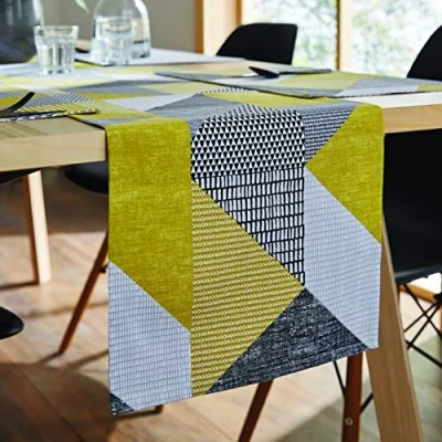 Immagine di Catherine Lansfield Dining Larsson Geo Runner da tavola in cotone, 33 x 220 cm, colore: Giallo ocra