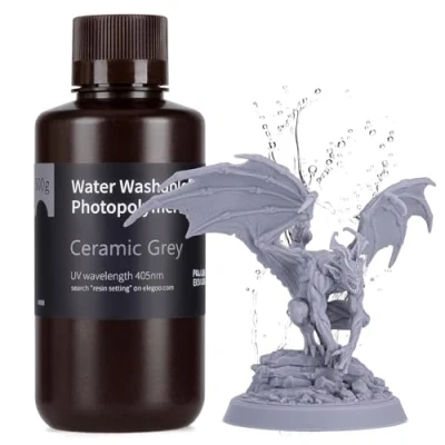 Immagine di ELEGOO Resina Lavabile in acqua Potenziata 2.0, 3D a 405 nm Polimerizzazione UV con Basso Restringimento e Maggiore Precisione per Stampante LCD 3D, Grigio Argilla 500G