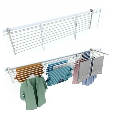Immagine di foxydry Stendino da Balcone Ribaltabile, Stendibiancheria Ringhiera Esterno Resistente in Acciaio inox e alluminio Duo, per terrazzi, balconi ringhiere Lunghezza 202 cm (Bianco, cm)