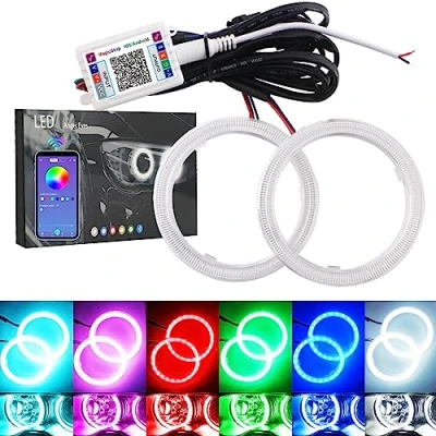 Immagine di Qasim 1 paio da LED COB Fari Angel Eyes RGB Anello Halo 120MM per Auto Moto DRL Spia Faro con Coperchio Controllo dell&#039;APP mobile Bluetooth 12V DC