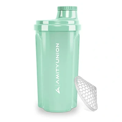 Immagine di shaker per proteine ​​700 ml &quot;Heaven&quot; a prova di perdite, senza BPA con setaccio cliccabile e scala frullati cremosi siero latte, proteine, originale in Blu menta