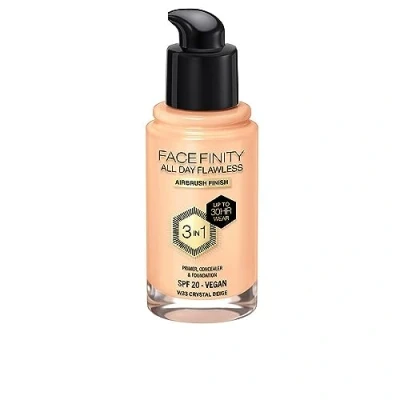 Immagine di Max Factor Fondotinta Facefinity All Day Flawless Correttore, liquido e primer viso 3 in 1, Formula vegan, Copertura modulabile, Tenuta fino a 30 ore, SPF20 W33 Crystal Beige, ml