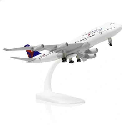 Immagine di QIYUMOKE Boeing 747 Delta 1/300 Modello di aeroplano in metallo diecast con supporto lega Display Airliner Kit da collezione per il regalo degli appassionati aviazione