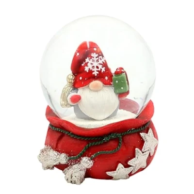 Immagine di Palla di neve Natale con regalo su base rossa stelle, lunghezza x larghezza altezza diametro sfera 6,8 9 cm Ø 6,5