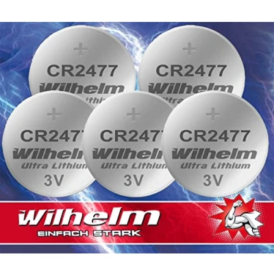 Immagine di 5 batterie a bottone al litio CR2477 CR 2477 WILHELM, 3 V, 1070 mAh, ø24 x 7,7 mm, DL2477