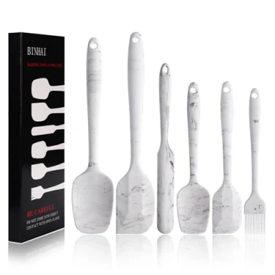 Immagine di BINHAI Set spatole in silicone Spatola gomma Modello marmo antiaderente 6 pezzi con anima acciaio inossidabile di utensili da cucina per termoresistenti cottura