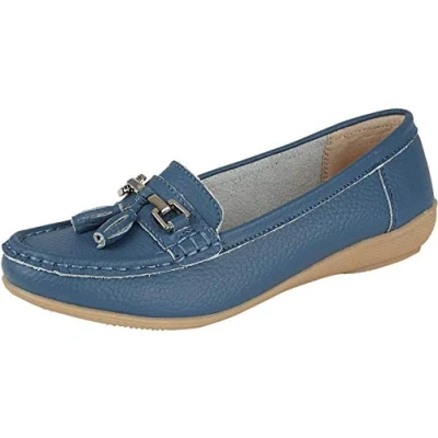 Immagine di Jo &amp; Joe Mocassini da donna in pelle con pompe a plimsole, scarpe basse donna, taglia 47, denim, 41 EU