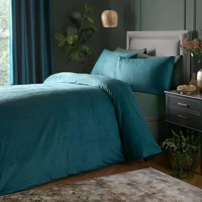 Immagine di Laurence Llewelyn Bowen Montrose Set copripiumino in velluto color foglia di tè, king size (220 x 230 cm), biancheria da letto morbida e lussuosa, colore: verde acqua