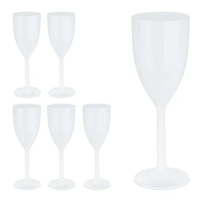 Immagine di Relaxdays Calici in Plastica, Set da 6 Bicchieri Vino, Infrangibili, Riutilizzabili, Senza BPA, 220 ml, Flute, Bianco