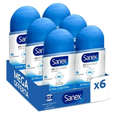 Immagine di Deodorante Sanex Roll on Dermo Extra Control, 50 ml, Confezione da 6 Pezzi