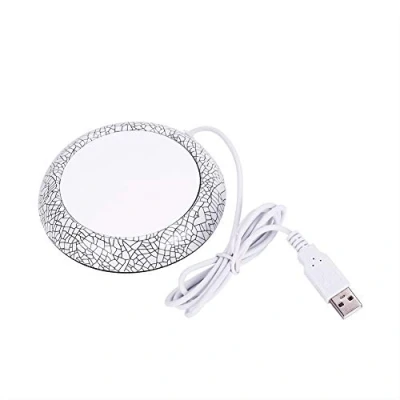 Immagine di Scaldatazze elettrico per tazza da tè, di latte, riscaldatore, piastra riscaldante con porta USB(Motivo in porcellana bianca)