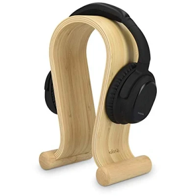 Immagine di kalibri supporto porta cuffie in bambù stand da tavolo base universale per cablate o wireless design minimale vero legno