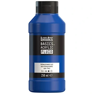 Immagine di LIQUITEX 8870435 Basics Fluid, pitura acrilica Di consistenza fluida, asciugatura rapida, resistente alla luce, impermeabile, a base d&#039;acqua, flacone da 250 ml, Blu Ftalocianina