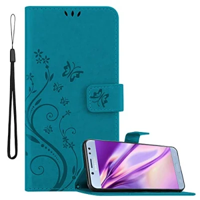 Immagine di Cadorabo Custodia Libro per Samsung Galaxy J5 2017 in BLU Fiore Design di con Chiusura Magnetica, Funzione Stand e 3 Vani Carte Portafoglio Cover Case Wallet Book Etui Protezione