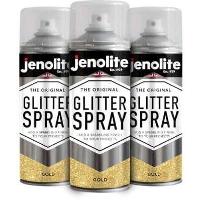 Immagine di JENOLITE Vernice spray glitterata ORO 3 x 400ml multisuperficie Ideale per progetti artistici: perfetto cornici, specchi, ornamenti e artigianato