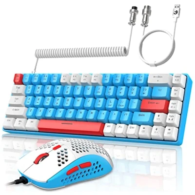 Immagine di YINDIAO T8 Combo Tastiera e Mouse da Gioco RGB al 60% + Cavo USB C a Spirale,Tastiera Meccanica Cablata,Layout Compatto TKL 68 Tasti,Mouse Nido d&#039;ape,Fino 6400 DPI,per PC MAC PS5 Blu
