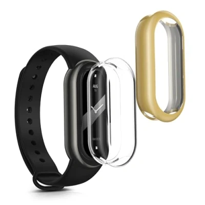 Immagine di kwmobile Set 2x Custodia Smartwatch Compatibile con Xiaomi Mi Band 8 Cover Case Silicone Protezione Orologio Fitness trasparente/oro