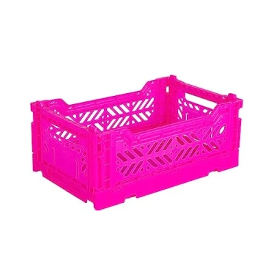 Immagine di Ay Kasa Cassetta pieghevole, stabile in plastica, impilabile, rosa neon, mini (27 x 17 11 cm)