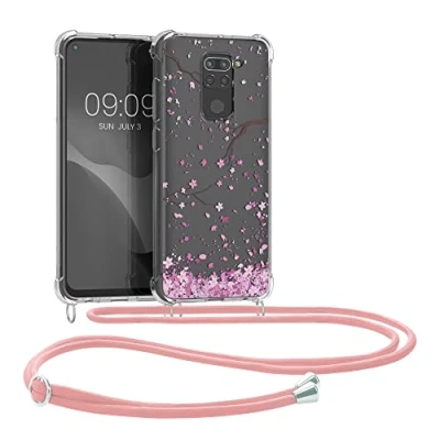 Immagine di kwmobile Custodia Compatibile con Xiaomi Redmi Note 9 Cover Back Case in Silicone TPU Protezione Smartphone Cordino rosa/marrone scuro/trasparente