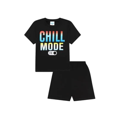 Immagine di Pigiama corto in cotone per ragazzi Chill Mode da gioco bambini, Nero , 11 12 Anni