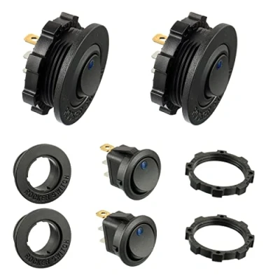 Immagine di HUAREW Interruttore della luce a LED rotondo blu KCD1 8 bilanciere impermeabile 12V 20A per veicoli marini e vari 3 pin con custodia (2 pezzi)