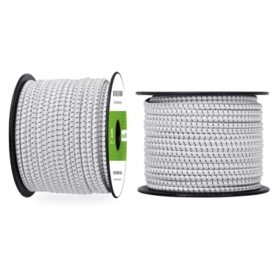 Immagine di Abma Cord Corda Elastica 5mm 30M di Gomma Cavo Elastico Marino per Teloni, Tende e Bagagli Nero&amp;Bianca