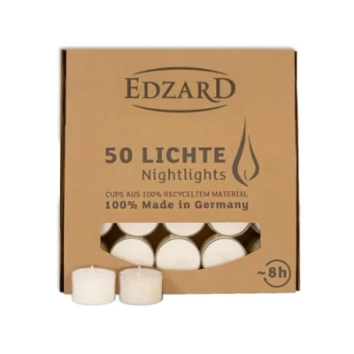 Immagine di Edzard 50 Candele tealight, Bianco, paraffina, Bicchiere di plastica Trasparente, inodore, Durata combustione Circa 8 Ore