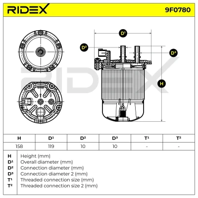 Immagine di RIDEX 9F0780 Filtro Carburante DACIA: SANDERO 2, Lodgy, Dokker Express, RENAULT: Captur, Kangoo II / Grand Kangoo, Clio 4