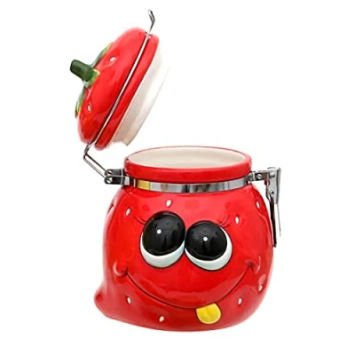 Immagine di Dekohelden24 Barattolo in ceramica per biscotti con chiusura metallo a forma di fragola, rosso, dimensioni: circa 11,5 x 14 cm, 1 pezzo (confezione da 1)