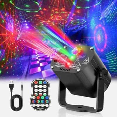 Immagine di Tyonto Mini luci discoteca, luce da palla Festa Musicale Controllata7 Diversi Modelli Effetto Strobo discoteca Telecomando e USB 2M per Famiglia, Disco Bambini (Nero, Modello USB)
