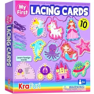 Immagine di KRAFUN unicorno per principianti il mio primo kit di carte allacciatura arti e mestieri bambini, 10 progetti facili da principessa, sirena, allacciatura, istruzioni incluse, progetto