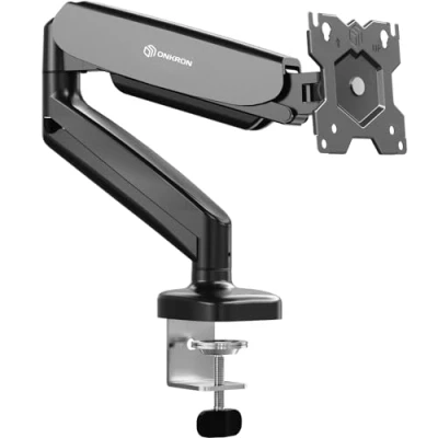 Immagine di ONKRON Braccio monitor singolo Stand Full Motion per schermi piatti o curvi da 13¨ 32¨ fino a 8 kg Supporto regolabile Rialzo Vesa 75x75 100x100 Nero