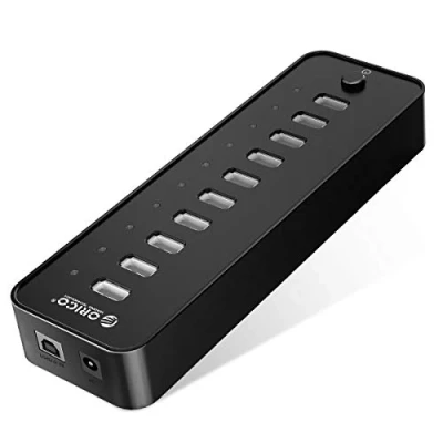 Immagine di ORICO 10 Portes Hub USB 2.0 con Interruttore di Alimentazione e Adattatore 30W (12V2.5A), Dati a 480 Mbps Velocità per PC Desktop Computer Notebook MacBook iMac