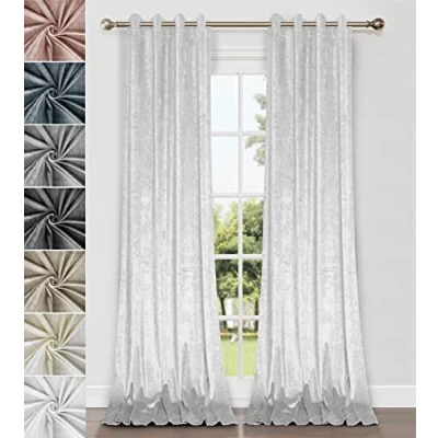 Immagine di Coppia di tende in velluto riccio, con occhielli, tenda, non foderate, 2 pannelli, 140 x 175cm Bianco sottotono crema