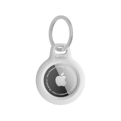 Immagine di belkin Custodia per AirTag con anello portachiavi (Secure Holder, guscio protettivo antigraffio Air Tag), Bianco