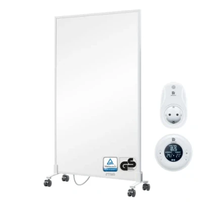 Immagine di BR Bringer Dispositivo di riscaldamento a infrarossi, 600 Watt, risparmio energetico, elettrico mobile con piedini su ruote, termostato e telecomando, 5 anni garanzia, TÜV (bianco)