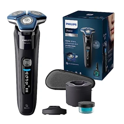 Immagine di Philips Shaver Series 7000 Rasoio elettrico uomo, umido e asciutto, rifinitore a scomparsa, base ricarica, custodia da viaggio, capsula cartuccia Quick Clean (Modello S7886/55)