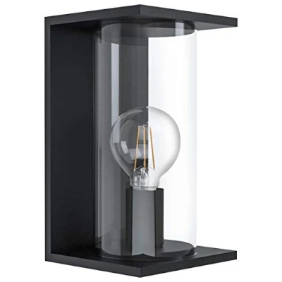 Immagine di Eglo Cascinetta Lampada da Parete per Esterni, 1 Luce, Stile Vintage, Retrò, in Acciaio Zincato Nero e Vetro Trasparente, Esterni con Attacco E27. IP44